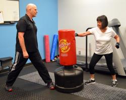 shirley with punching bag